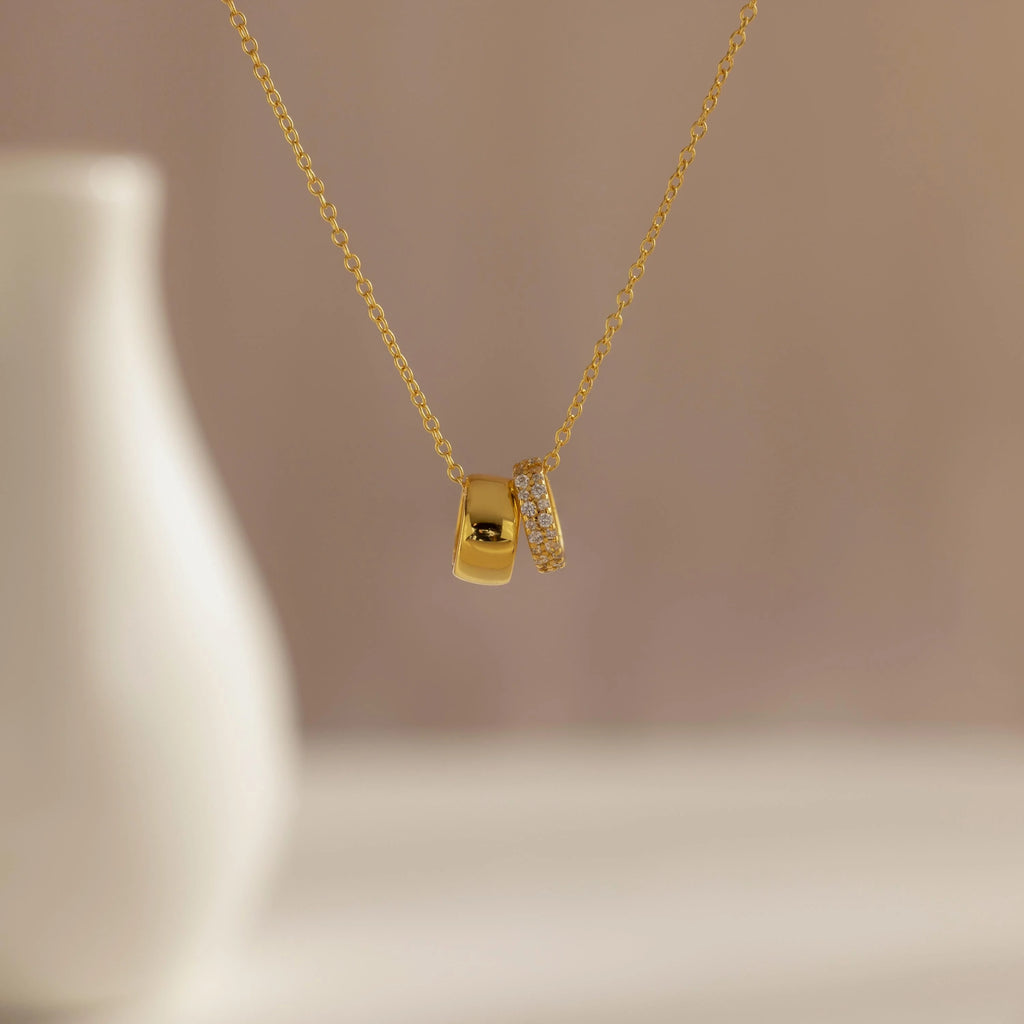 Pave Duo Circle Necklace Silver 18K Gold Plated