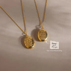 Floral Handwriting Locket Necklace Silver 18K Gold Plated