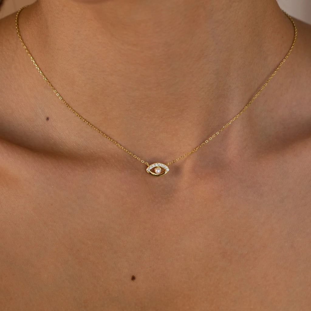 Amaryllis Pave Evil Eye Necklace Silver 18K Gold Plated
