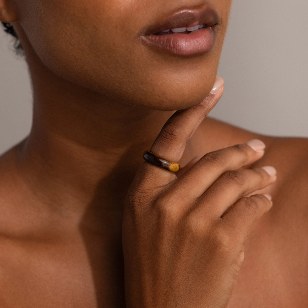 Skinny Tiger's Eye Ring Silver 18K Gold Plated