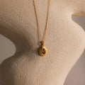 Topaz Ribbed Pendant Necklace Silver 18K Gold Plated