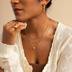 Encased Hexagon Diamond Necklace Silver 18K Gold Plated