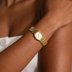 Pave Woven Timepiece Silver 18K Gold Plated