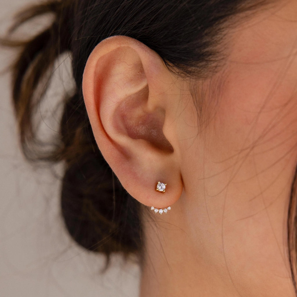 Round Diamond Ear Jackets Silver 18K Gold Plated