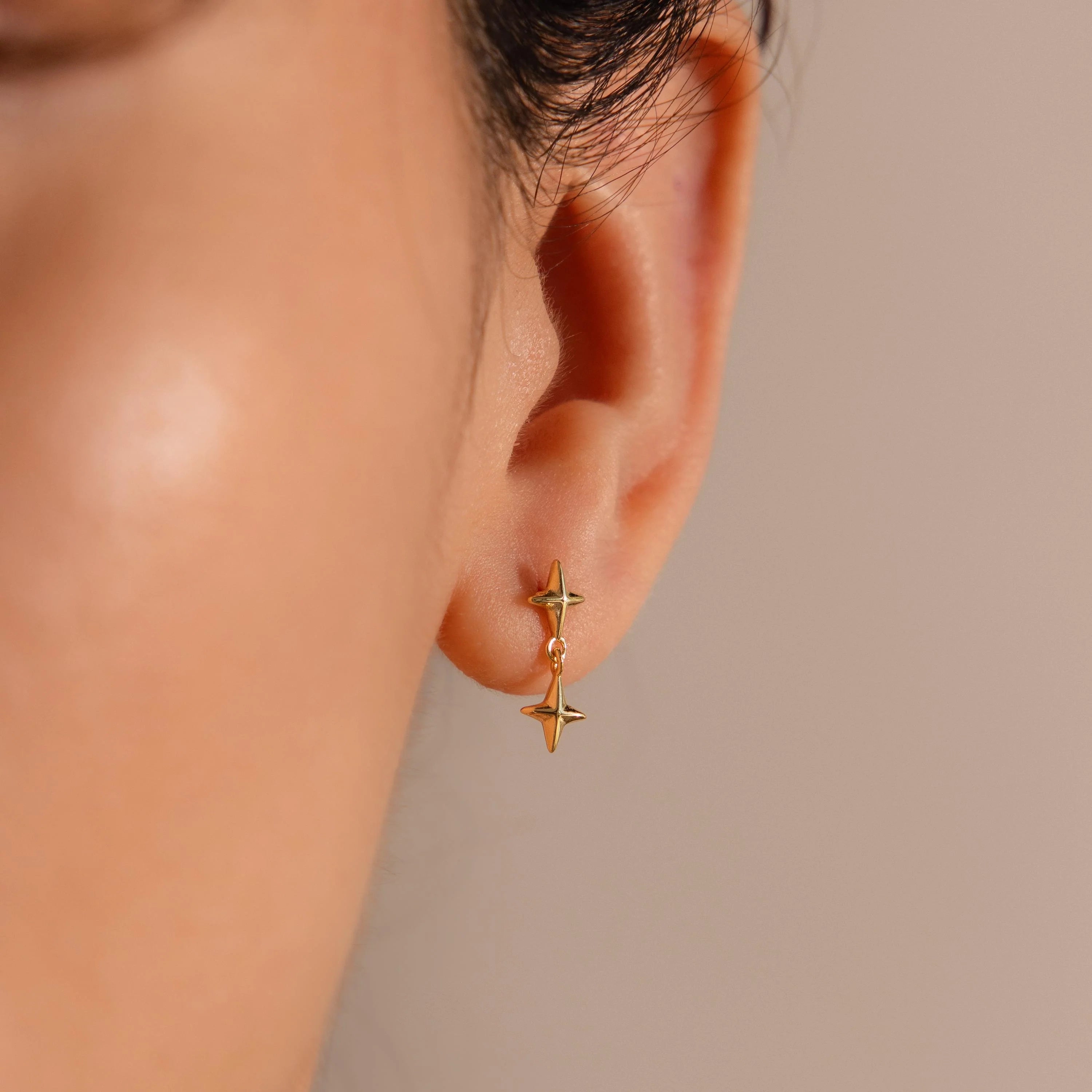 Star Drop Flatback Studs Silver 18K Gold Plated