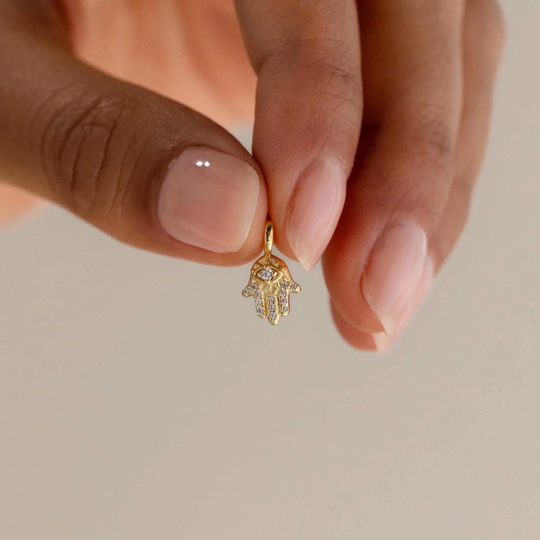 Pave Hamsa Hand Charm Silver 18K Gold Plated