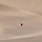 Teardrop Birthstone & Pearl Necklace Silver 18K Gold Plated
