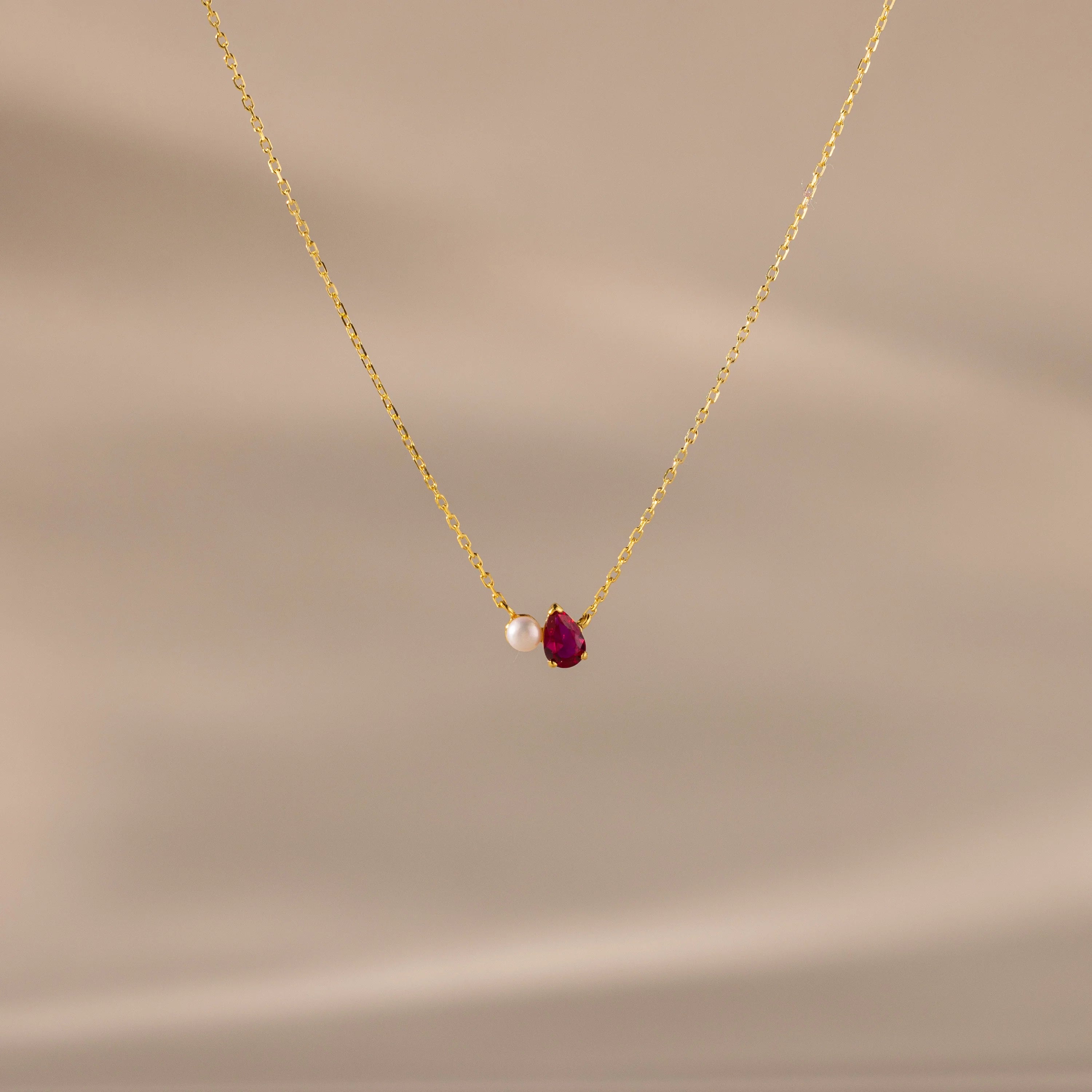 Teardrop Birthstone & Pearl Necklace Silver 18K Gold Plated