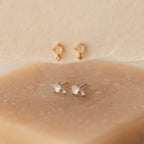 Diamond Moonstone Orbit Studs Silver 18K Gold Plated