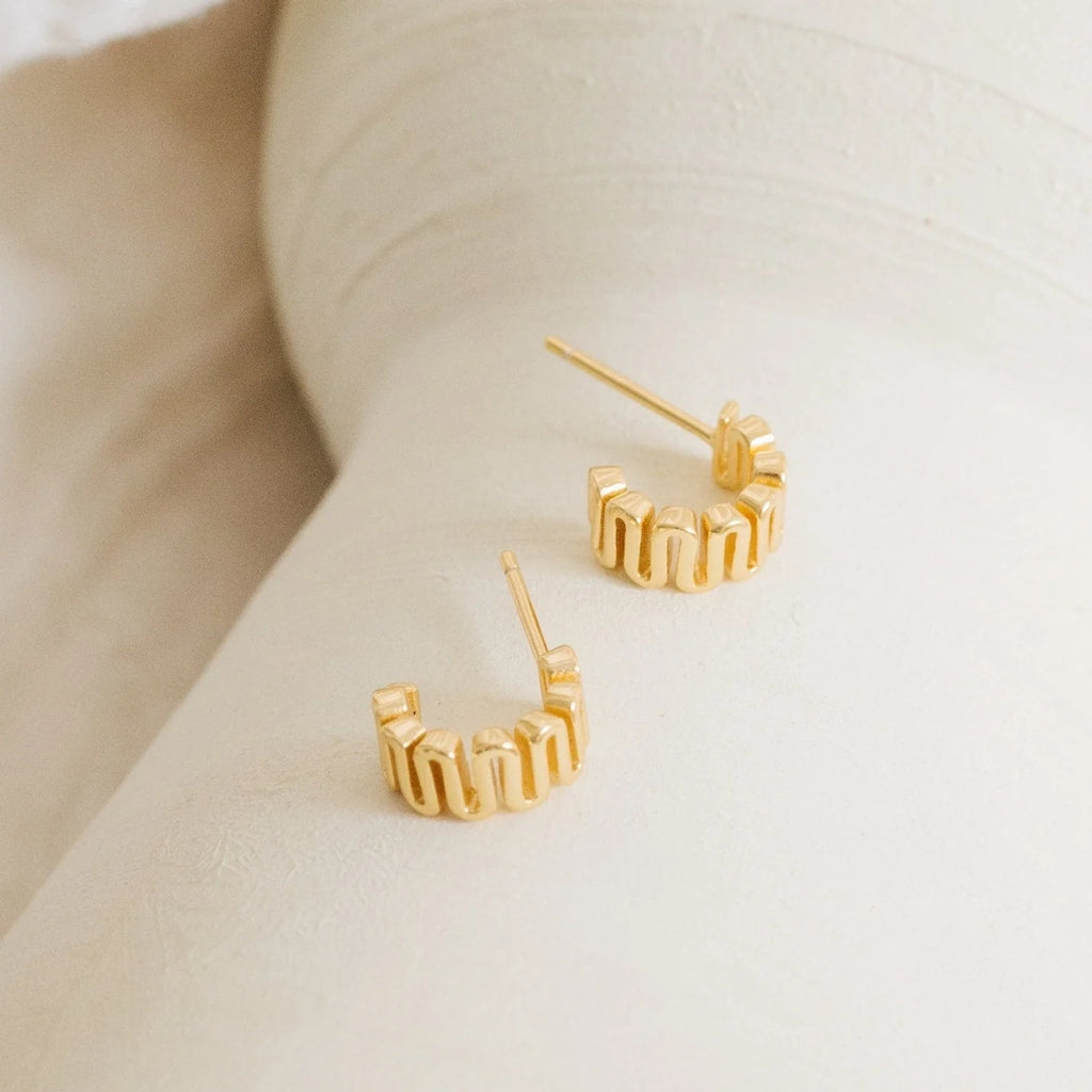 Maze Half Hoops Silver 18K Gold Plated