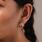 Ribbed Mixed Metal Studs Silver 18K Gold Plated