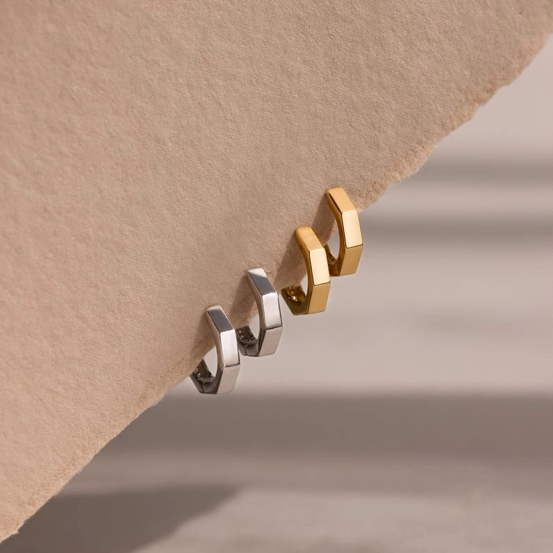 Hexagon Audrey Huggies Silver 18K Gold Plated