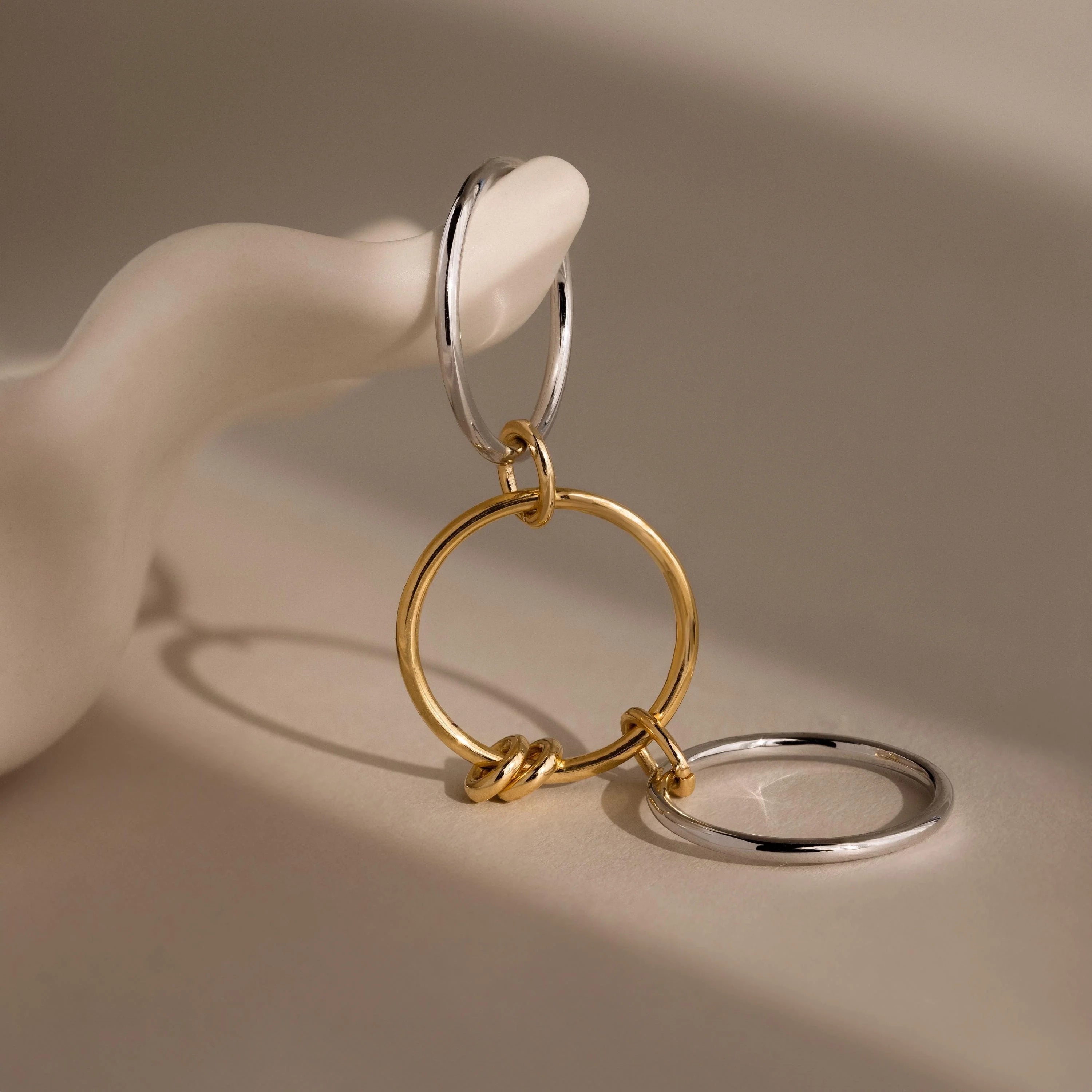 Mixed Metal Linked Ring Set Silver 18K Gold Plated