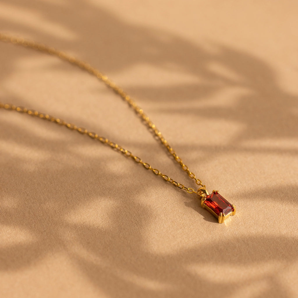 Emerald Cut Birthstone Necklace Silver 18K Gold Plated