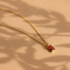 Emerald Cut Birthstone Necklace Silver 18K Gold Plated