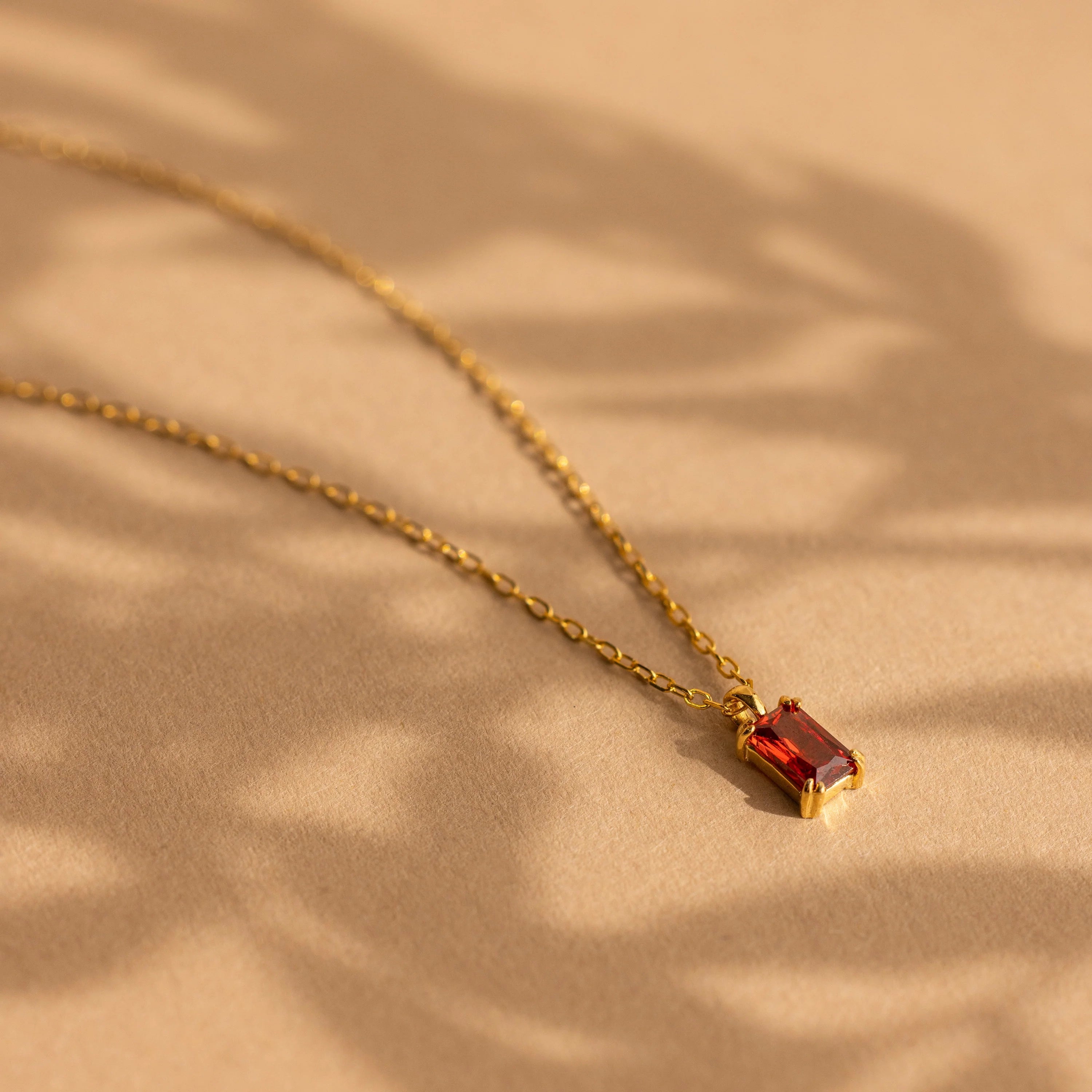 Emerald Cut Birthstone Necklace Silver 18K Gold Plated