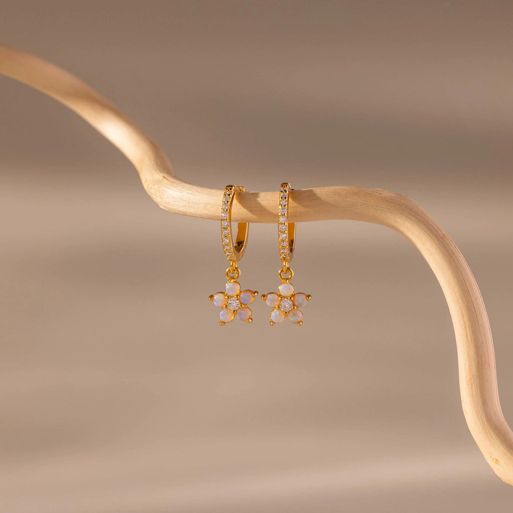 Opal Blossom Drop Huggies  Silver 18K Gold Plated