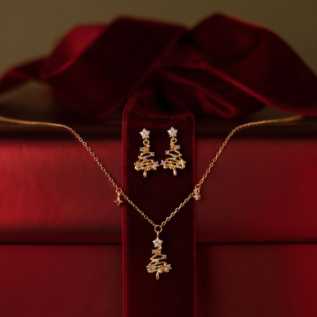 Holiday Diamond Tree Necklace Silver 18K Gold Plated