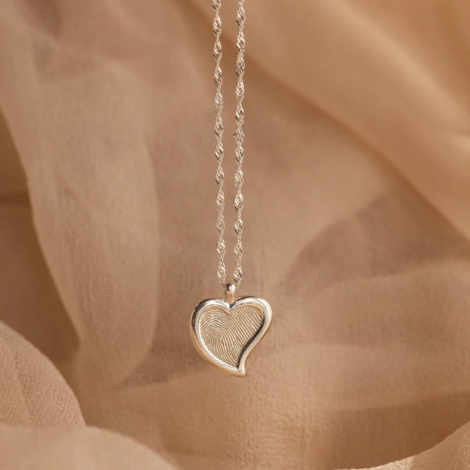 Fingerprint Heart Pendant Necklace Silver 18K Gold Plated