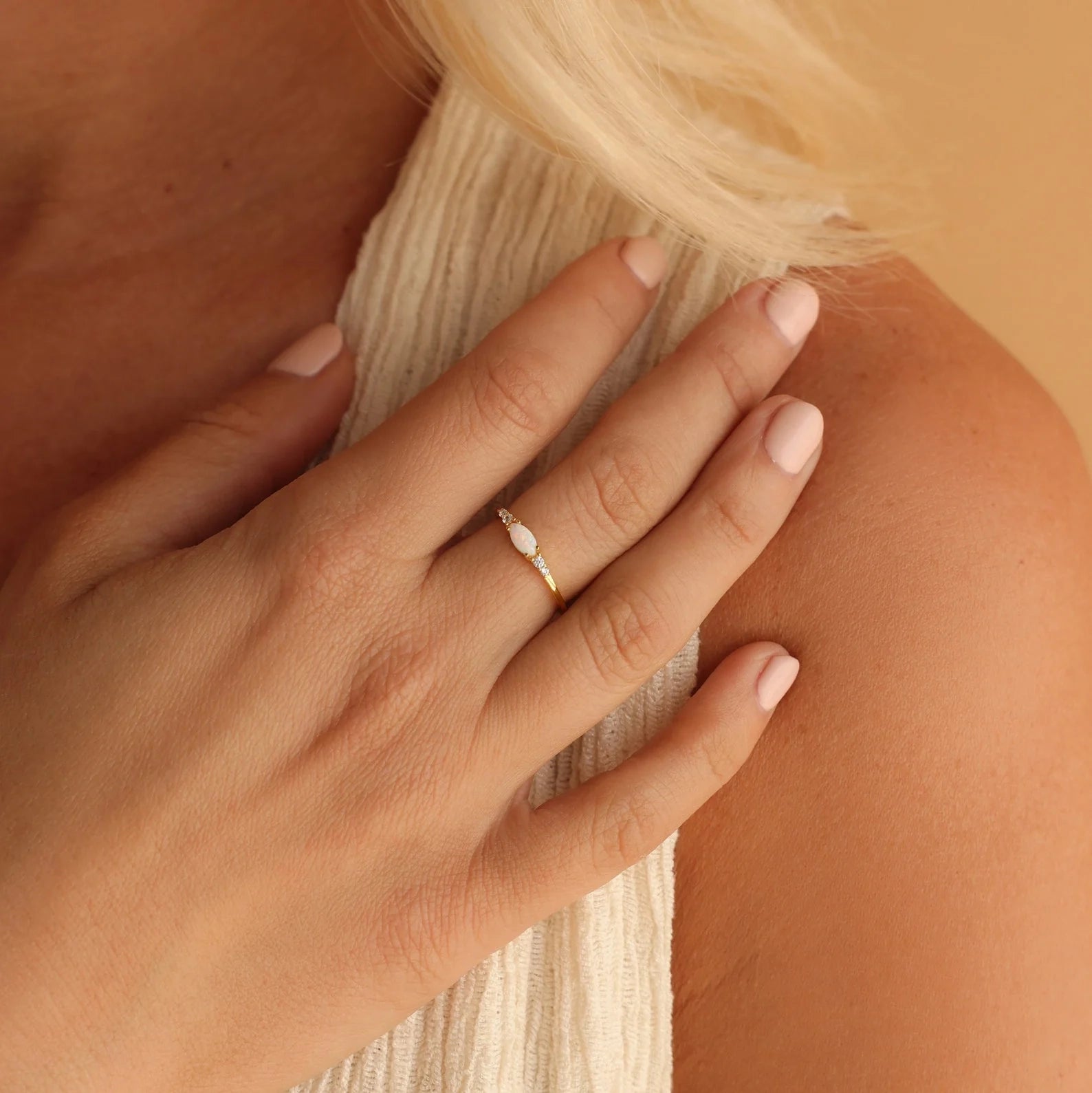 Marquise Opal Diamond Ring Silver 18K Gold Plated