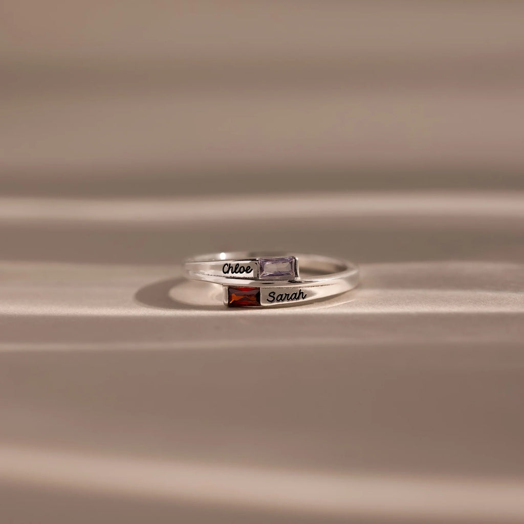 Toi et Moi Baguette Name Ring Silver 18K Gold Plated