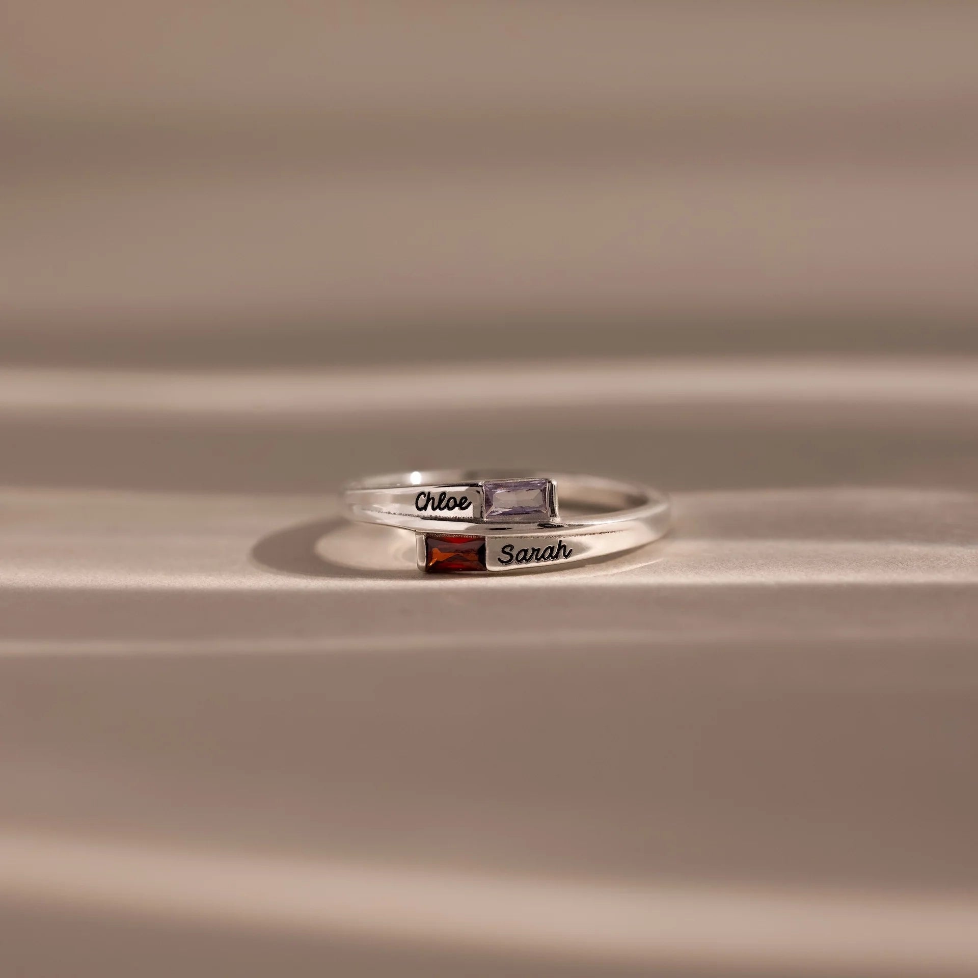 Toi et Moi Baguette Name Ring Silver 18K Gold Plated