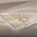 Teardrop Pink Tourmaline & Pearl Ring Silver 18K Gold Plated