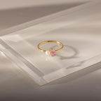 Teardrop Pink Tourmaline & Pearl Ring Silver 18K Gold Plated