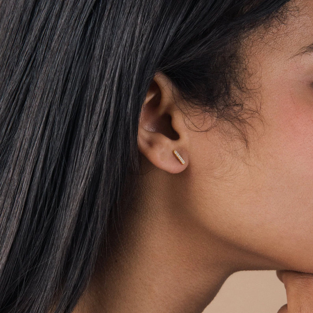 Diamond Pave Bar Studs Silver 18K Gold Plated