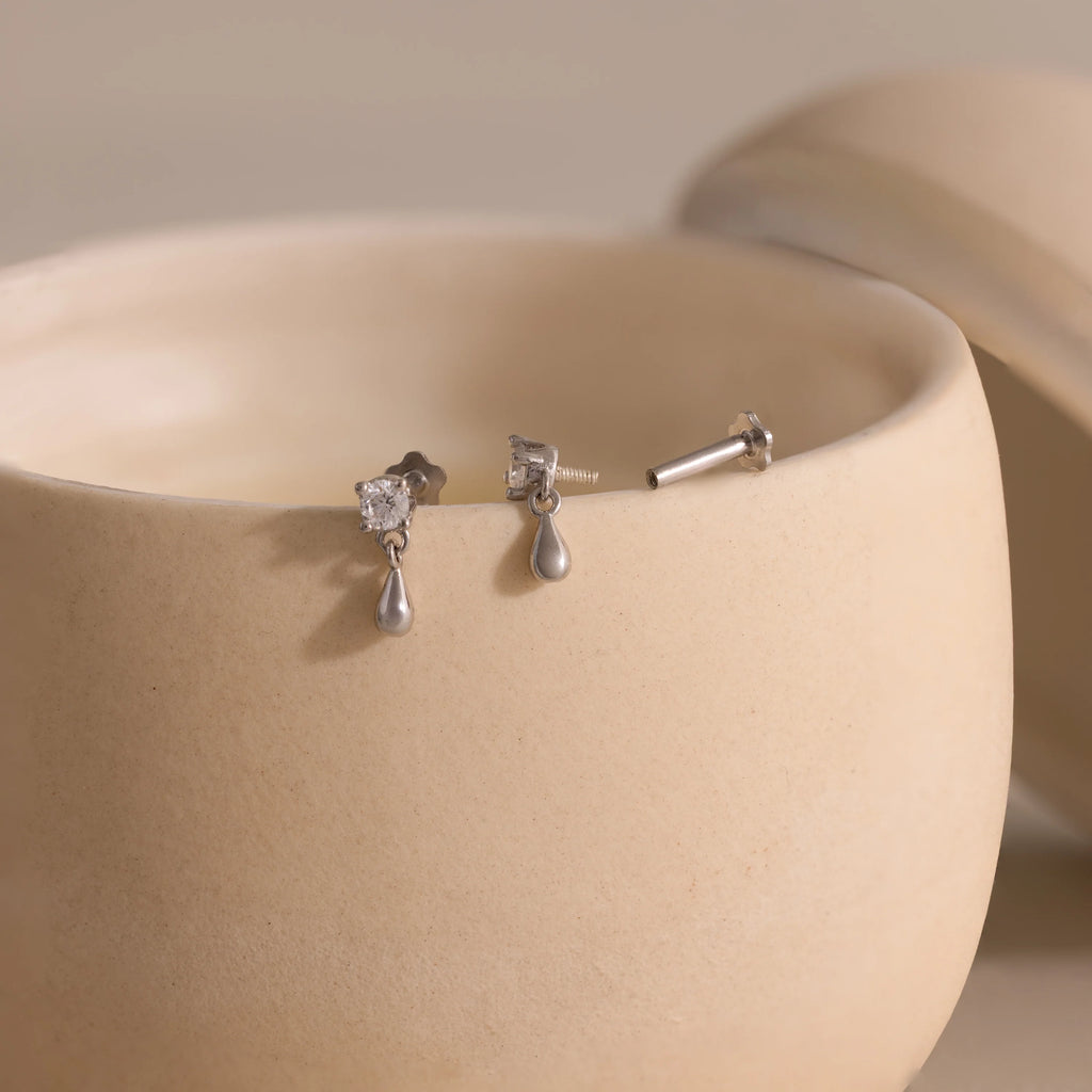 Diamond Droplet Studs Silver 18K Gold Plated