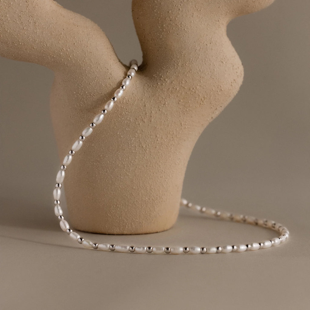 Beaded Pearl Necklace Silver 18K Gold Plated