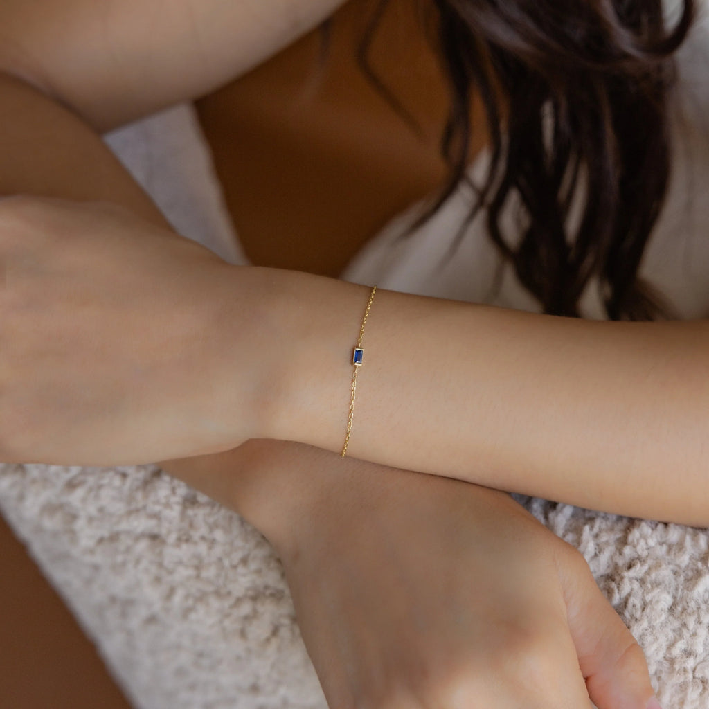 Baguette Cut Birthstone Bracelet Silver 18K Gold Plated