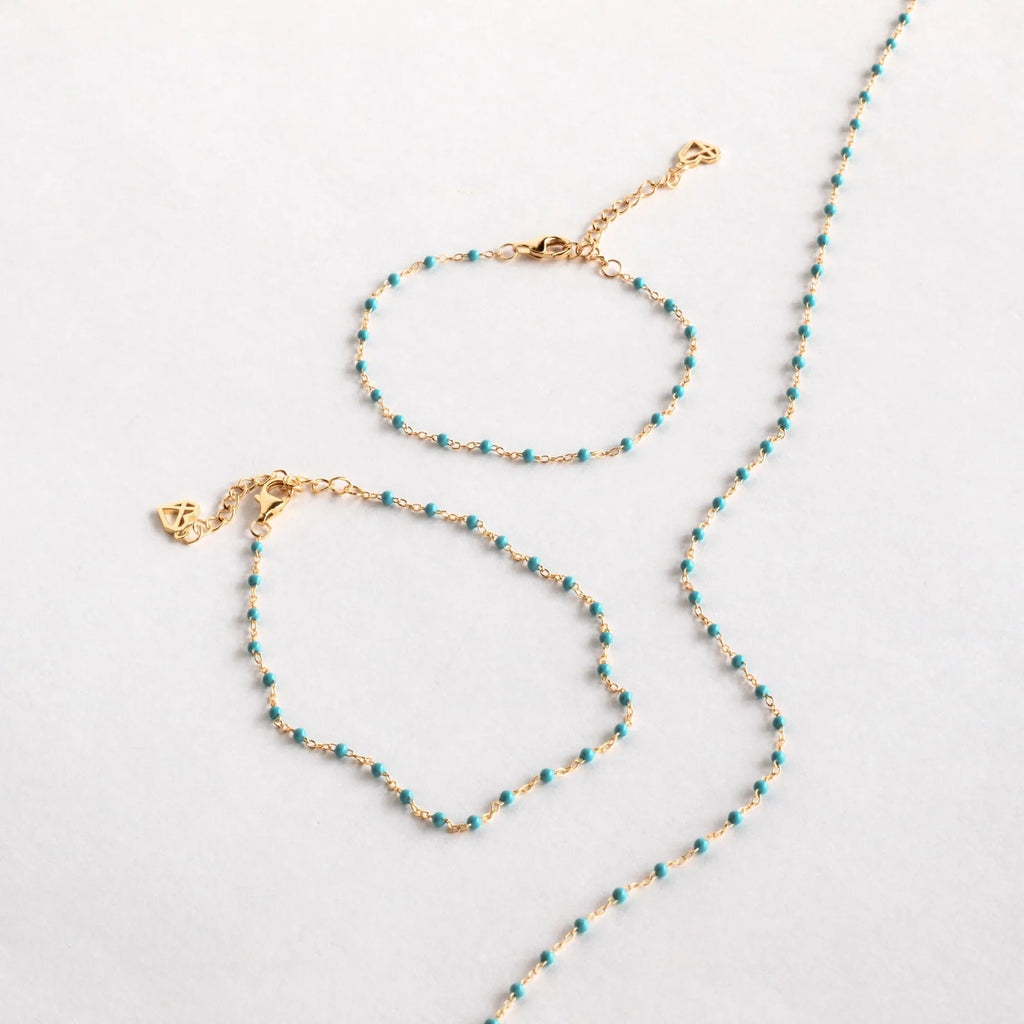 Turquoise Beads Station Bracelet Silver 18K Gold Plated
