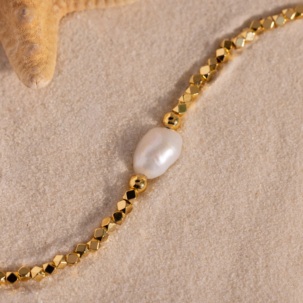 Pearl Charm Beaded Bracelet Silver 18K Gold Plated