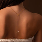 Diamond Pearl Drop Lariat Necklace Silver 18K Gold Plated
