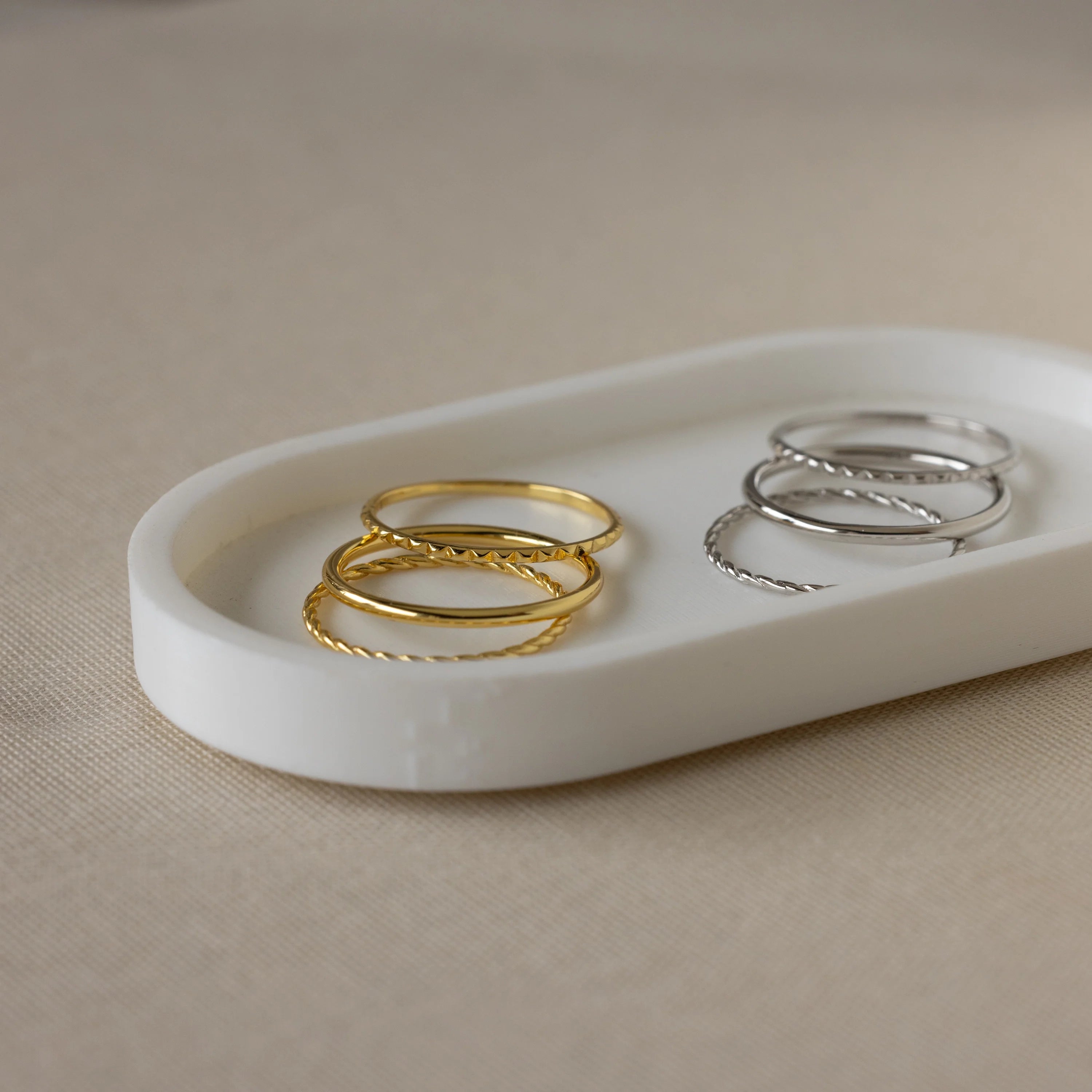Thin Stacking Rings Set Silver 18K Gold Plated