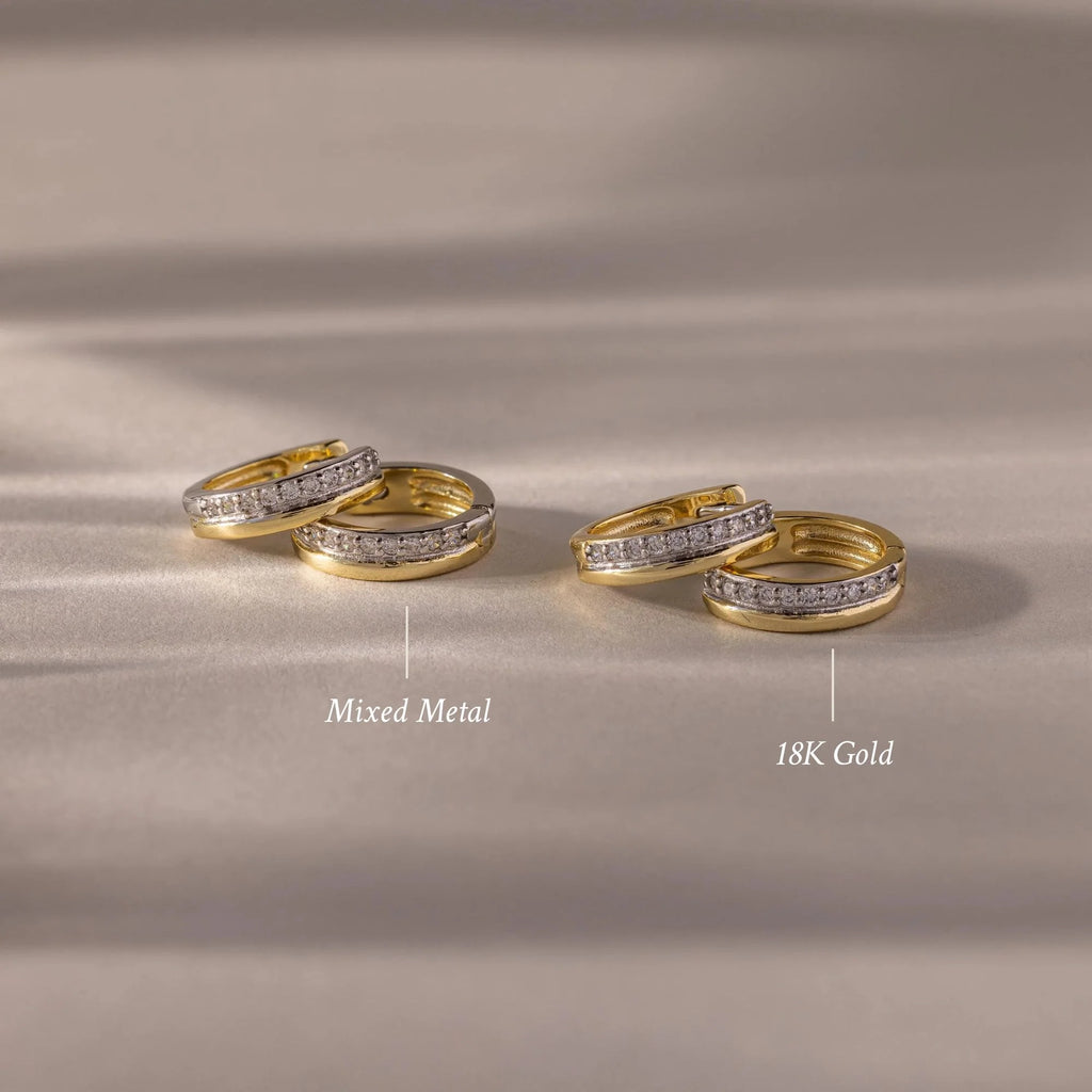 Half Pave Huggies Silver 18K Gold Plated