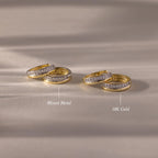 Half Pave Huggies Silver 18K Gold Plated