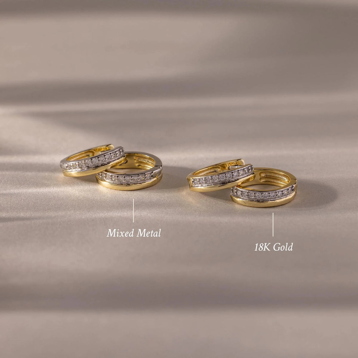 Half Pave Huggies Silver 18K Gold Plated