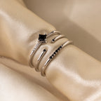 Diamond Onyx Ring Set Silver 18K Gold Plated
