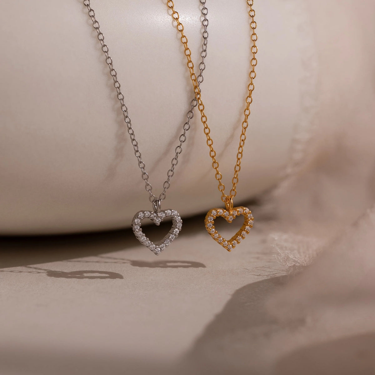 Forever Pave Heart Charm Necklace Silver 18K Gold Plated