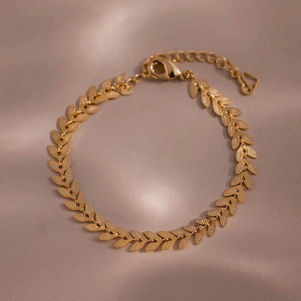 Leaf Link Bracelet Silver 18K Gold Plated