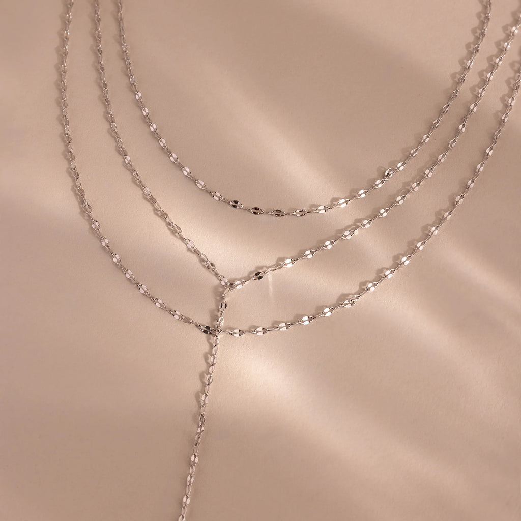 Sparkling Layered Lariat Necklace Silver 18K Gold Plated