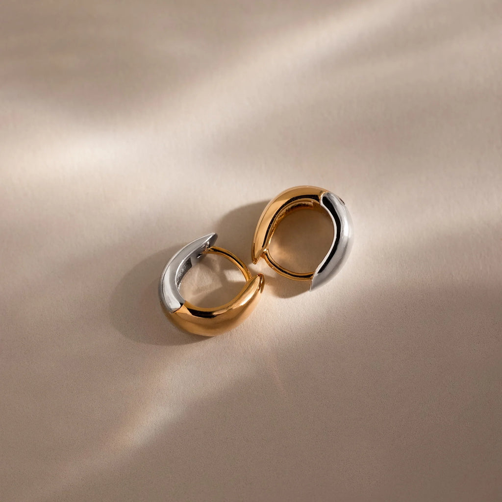 Bold Mixed Metal Huggies Silver 18K Gold Plated