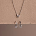 Diamond Bow Necklace & Earrings Set Silver 18K Gold Plated