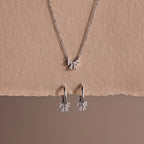 Diamond Bow Necklace & Earrings Set Silver 18K Gold Plated