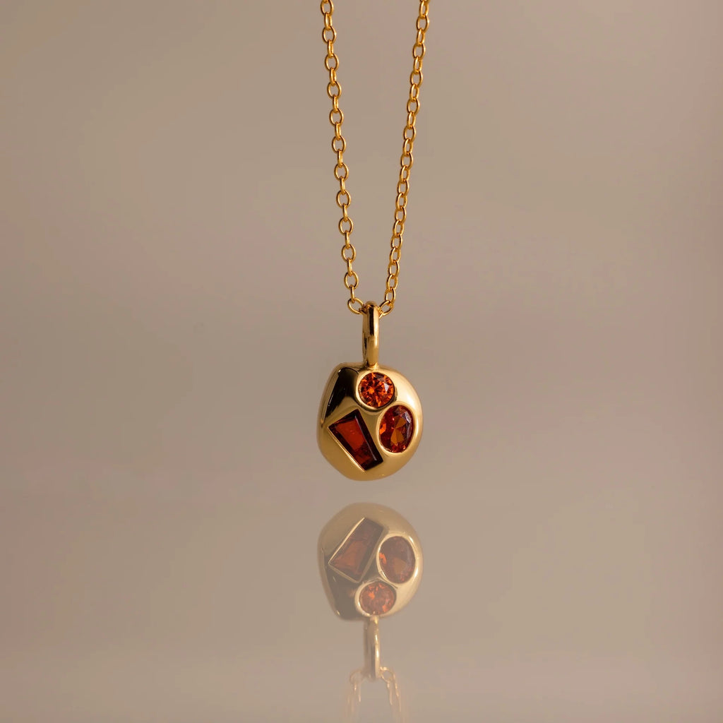 Mixed Garnet Capsule Necklace Silver 18K Gold Plated