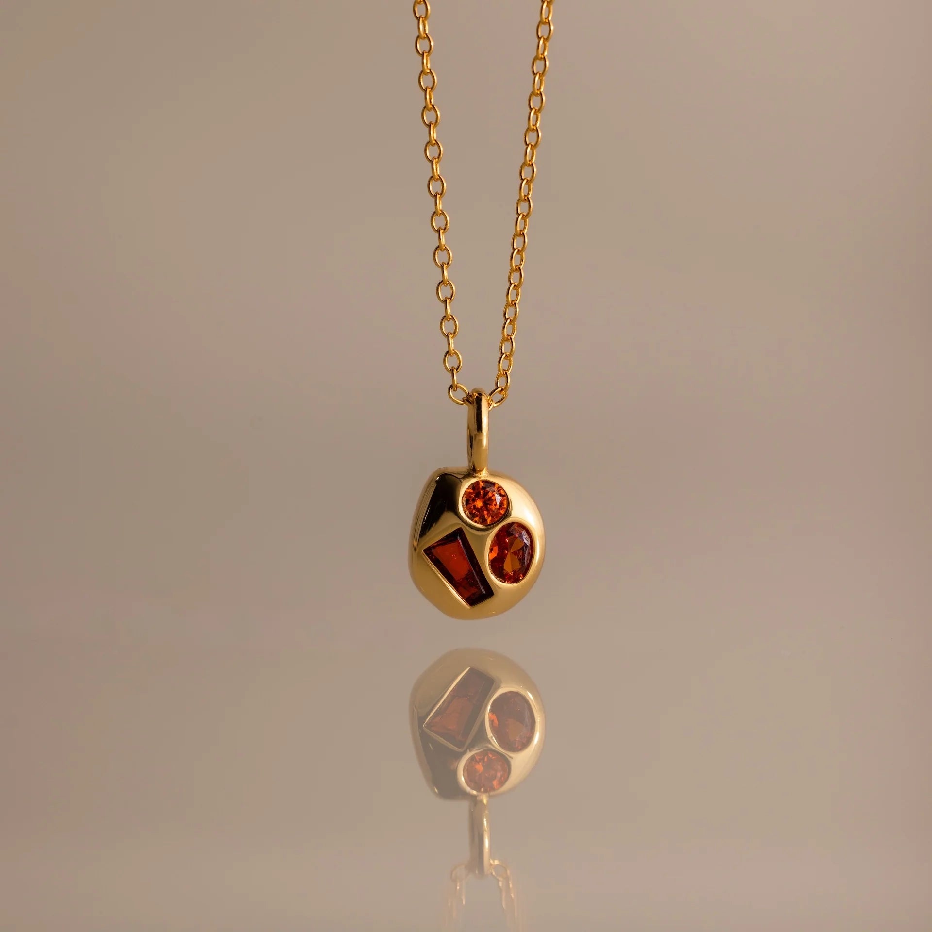 Mixed Garnet Capsule Necklace Silver 18K Gold Plated