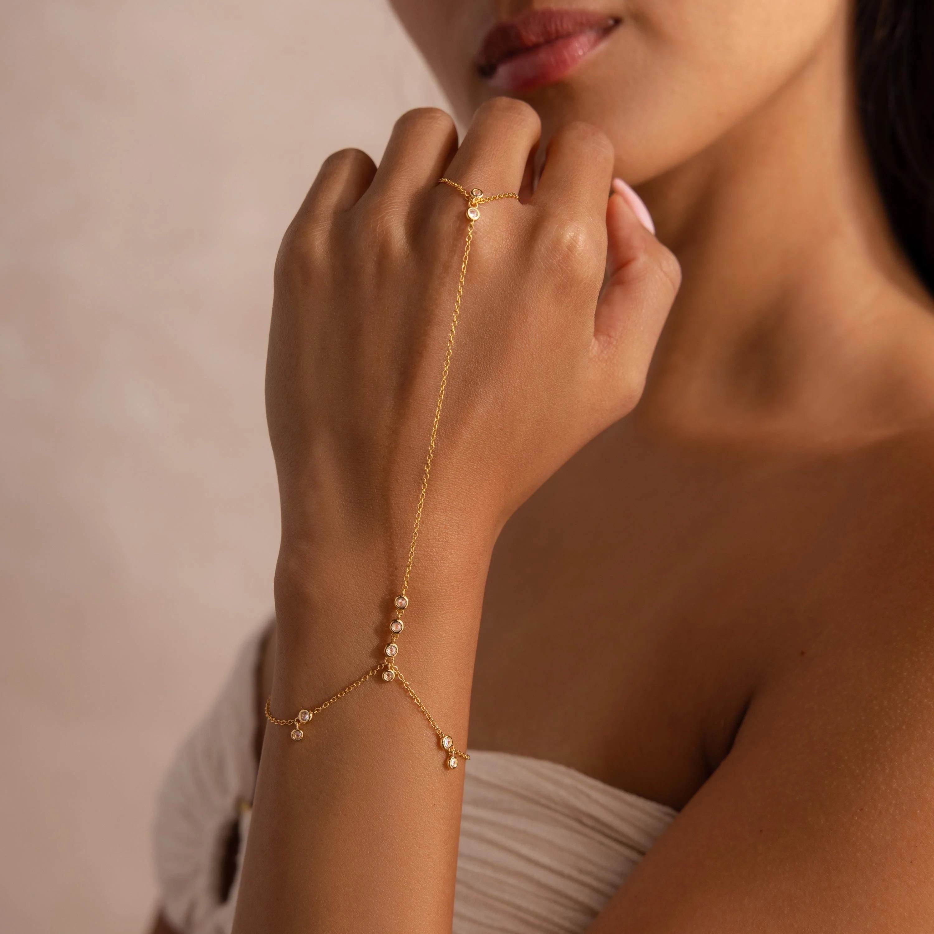 Diamond Cluster Hand Chain Bracelet Silver 18K Gold Plated