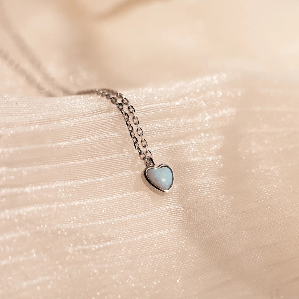 Tiny Opal Heart Necklace  Silver 18K Gold Plated